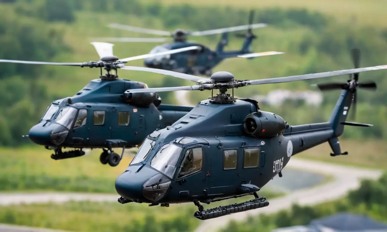 El papel tapiz muestra helicópteros oscuros y futuristas