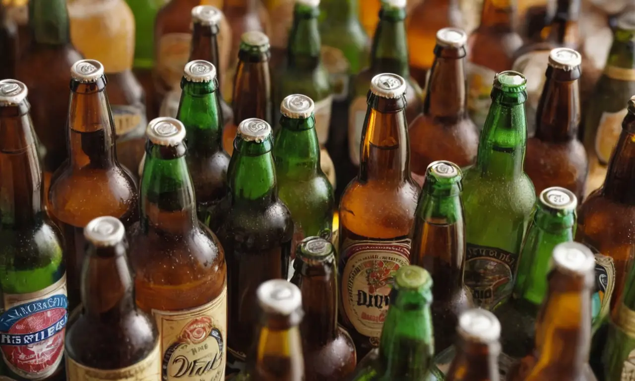 El papel pintado muestra una escena divertida y alarmante de botellas de cerveza y un análisis químico sutil