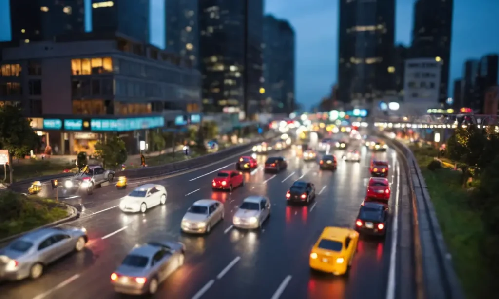 Ciudades oscuras y borrosas sugieren conducción imprudente y peligros