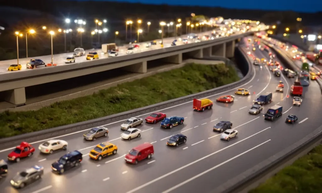 Tráfico intenso con señales de emergencia