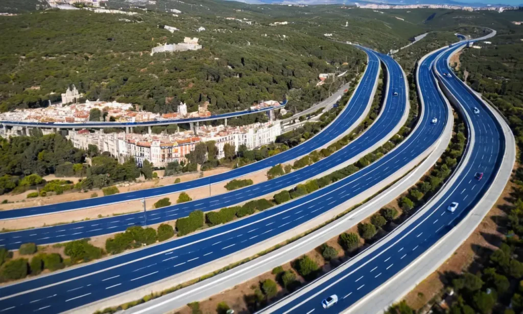 Líneas de radar azules audaces muestran la avenida más larga de Madrid