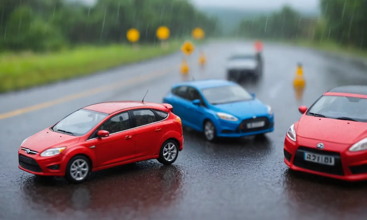 Lluvia y tráfico borrosos