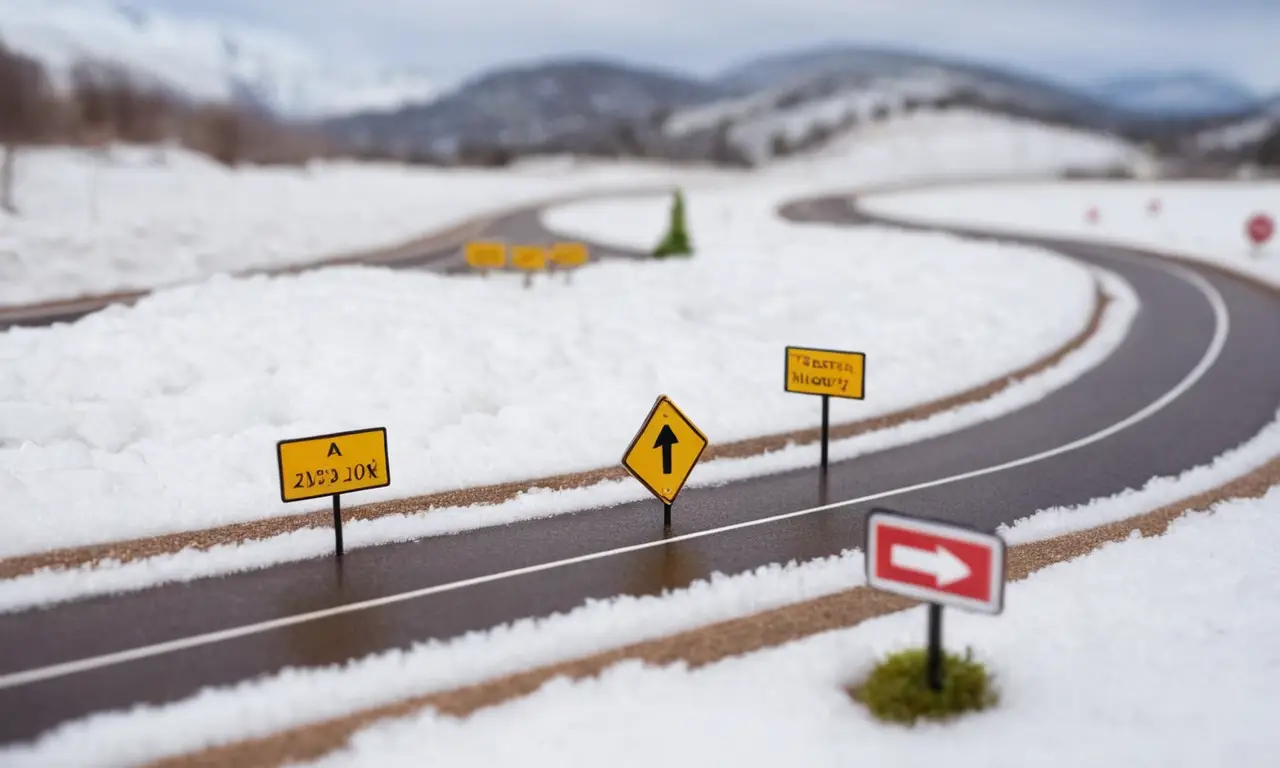 El papel pintado muestra señales de nieve de carretera