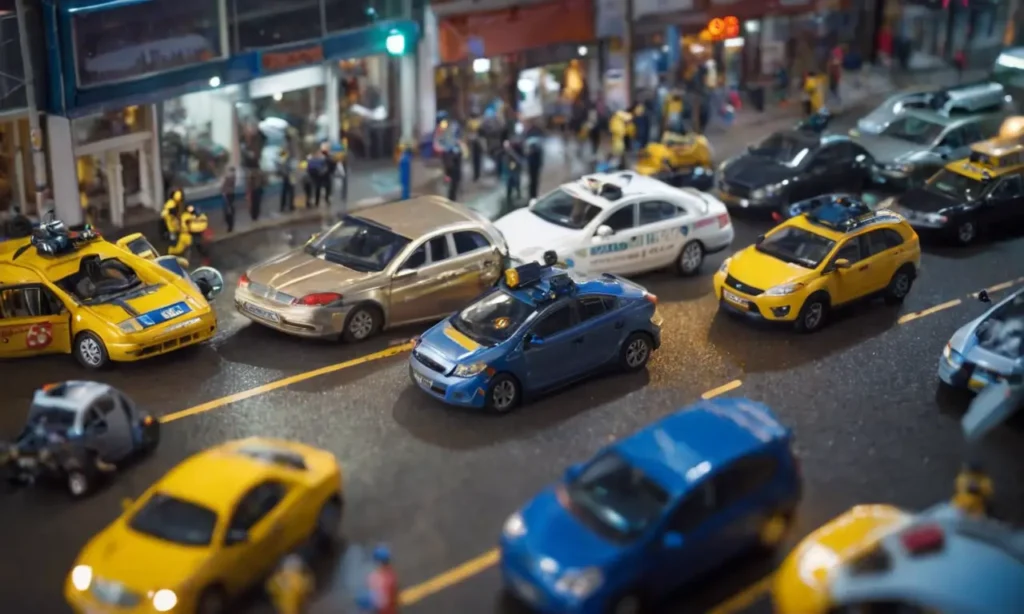 Robots metálicos y alertas robadas sumen una escena urbana caótica