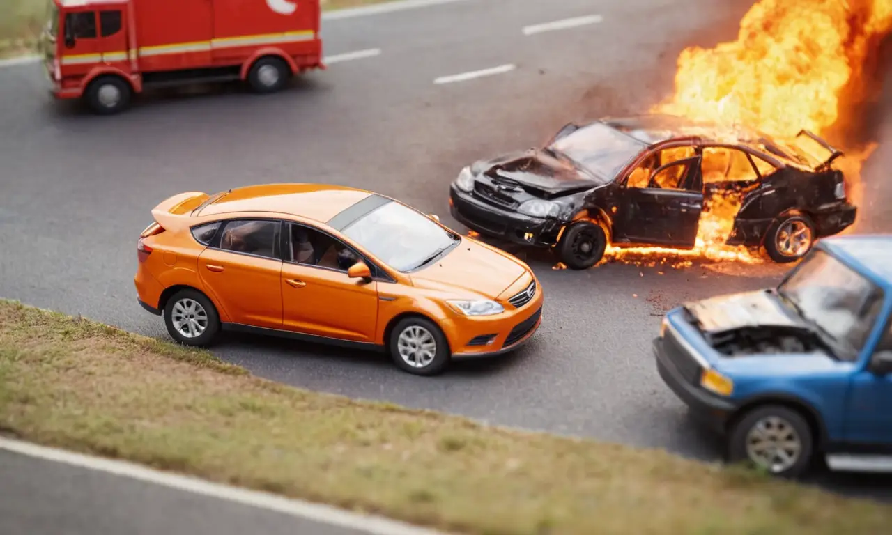 El papel tapiz muestra un choque de coches con pasos claros para la reacción