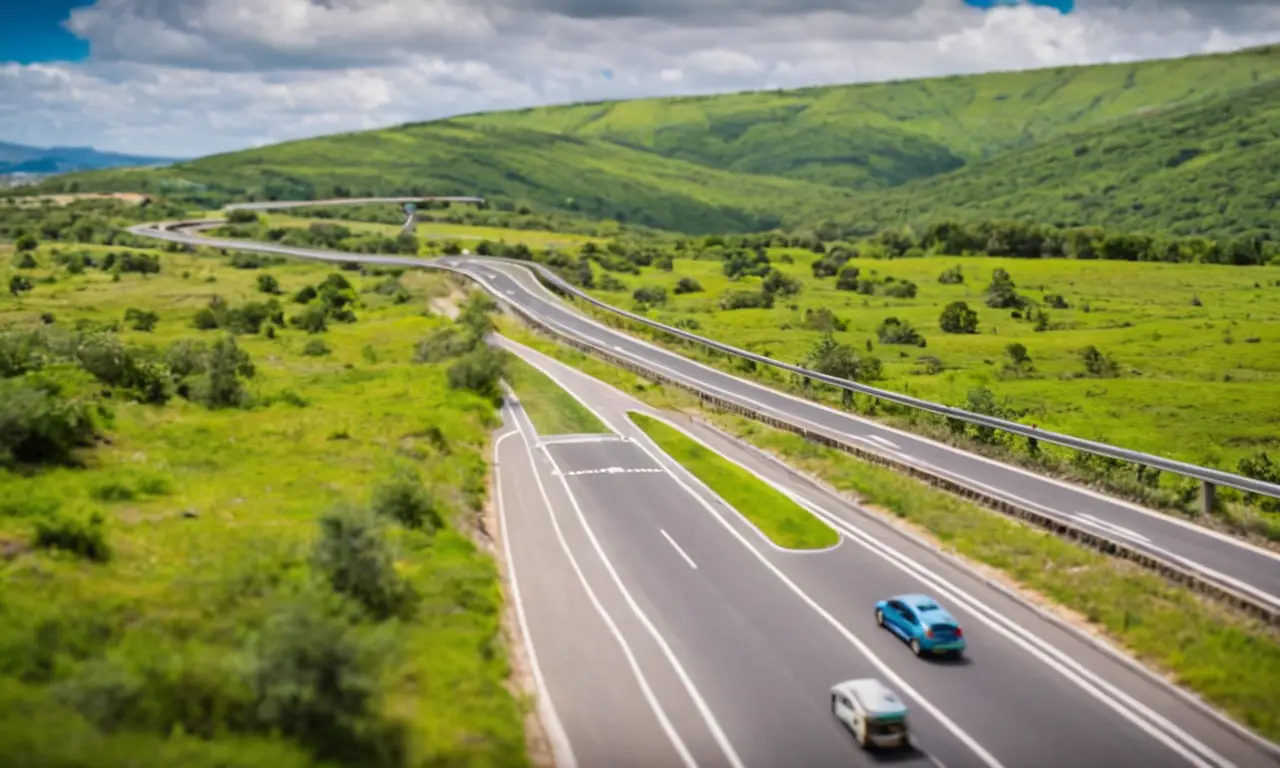 El papel pintado muestra una carretera moderna con seguridad y sostenibilidad