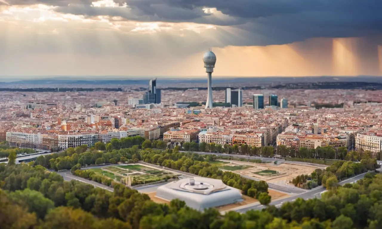 El papel tapiz muestra un radar moderno con el skyline de Madrid y la frase Primer Radar Instalado!